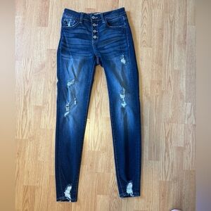 KanCan Navy Distressed High-Rise Skinny Jeans